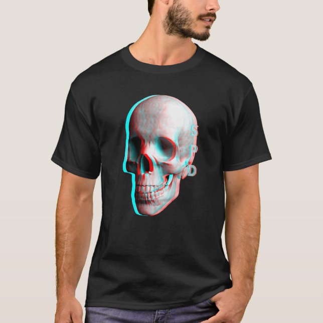 3 Dimensional Effect Blue Red Skull T-Shirt (Front)
