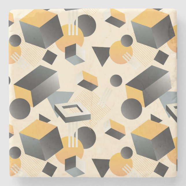 3-Dimential Shapes, Boxes, Cubes, & Triangles Stone Coaster (Front)