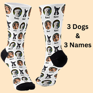3 Dogs, 3 Names, Dog Photo - Personalized White Socks
