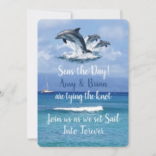 3 Dolphins Ocean Wedding Invite Seas the Day
