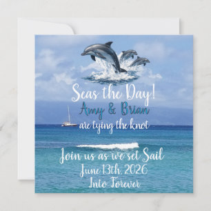 3 Dolphins Ocean Wedding Invite Seas the Day