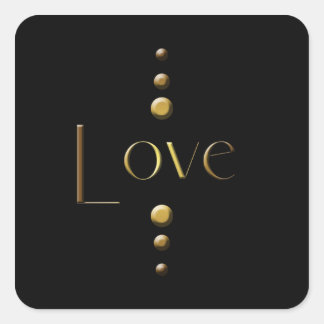 3 Dot Gold Block Love & Black Background Square Sticker