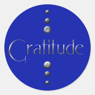 3 Dot Silver Block Gratitude & Blue Background Classic Round Sticker