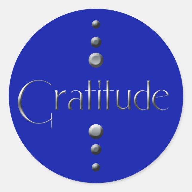 3 Dot Silver Block Gratitude & Blue Background Classic Round Sticker (Front)