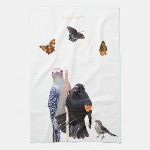 3-Eastern Birds and 3-Butterflies: Kitchen Towel