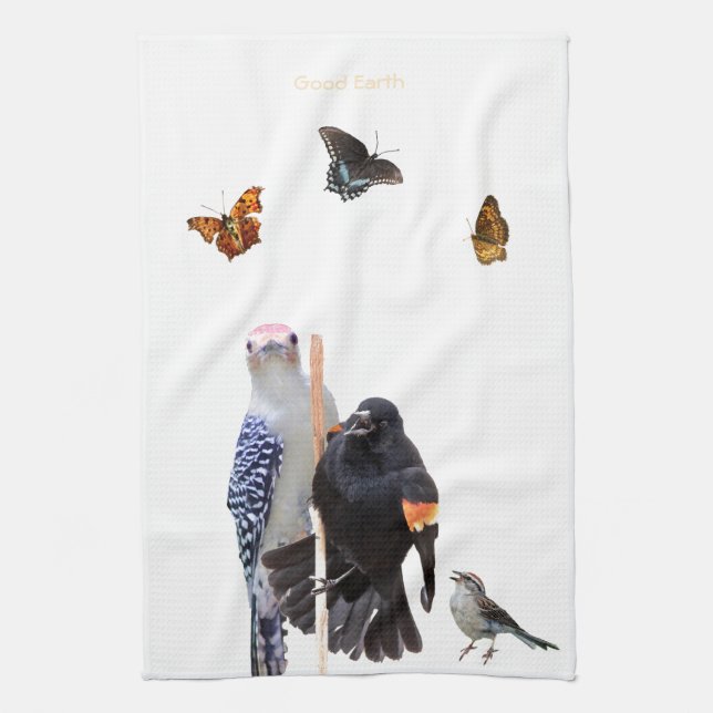 3-Eastern Birds and 3-Butterflies: Kitchen Towel (Vertical)