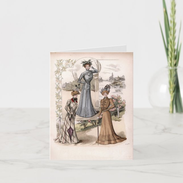 3 Edwardian Ladies In Park Vintage Fashion Card (Front)