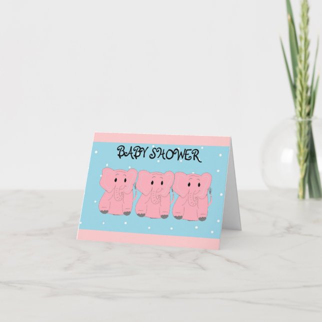 3 Eléphants roses Baby shower Invitation (Devant)