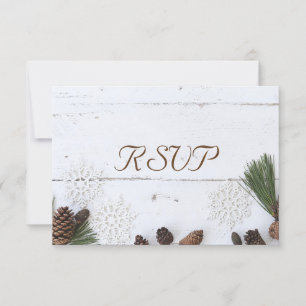 3 Entree Choice Winter Pinecone and Snowflake RSVP Card
