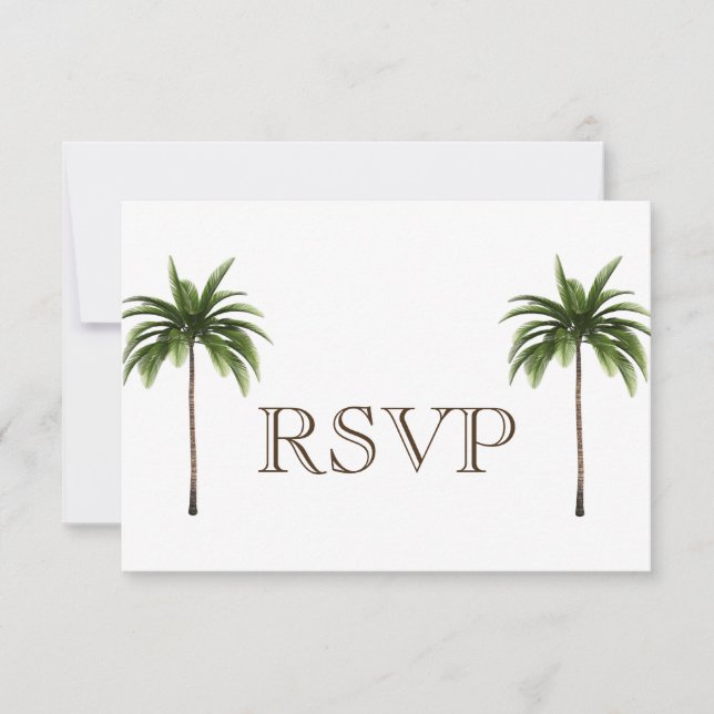 3 Entree Tropical Palm Tree Menu RSVP Wedding Card (Front)