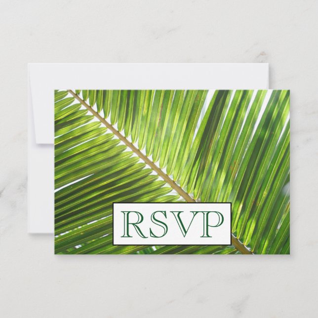 3 Entree Tropical Palm Tree Menu RSVP Wedding Card (Front)