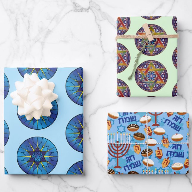 3 Enveloppement de papier cadeau Hanoukka Plutôt h (Créateur téléchargé)