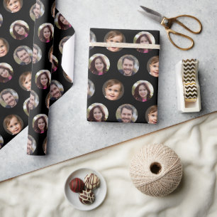 3 Family Members Photo Collage Wrapping Paper