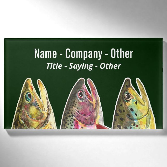3 Fat Trout Fly Fishing Fisherman's Name Tag (Front)