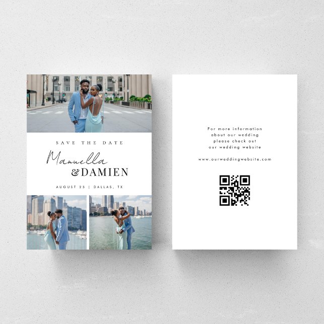 3 Favourite Photos | Modern Script QR Code Wedding Save The Date (Creator Uploaded)