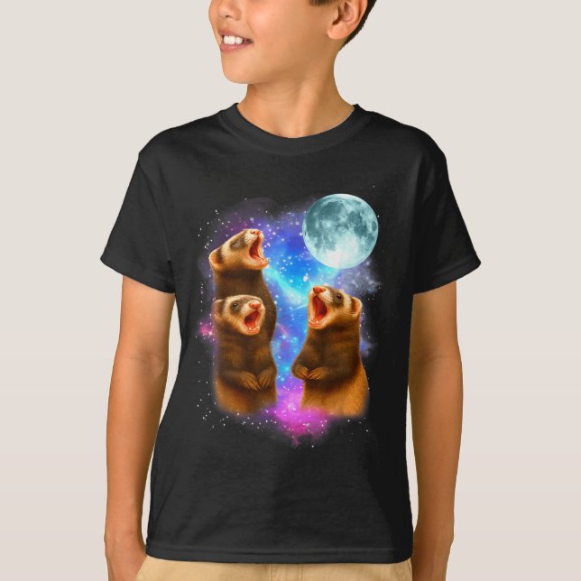 3 Ferret Moon Howling Ferrets Funny For Men, Women T-Shirt (Front)