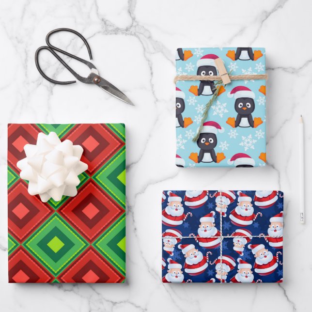 3 Feuilles De Noël Thème Papier Enveloppant (Recto)