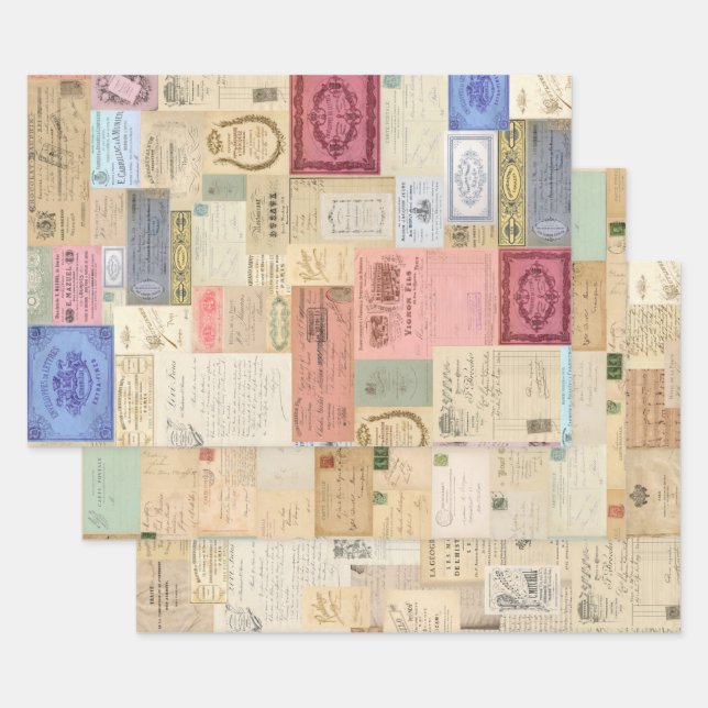 3 feuilles Ephemera Collage (Lot)