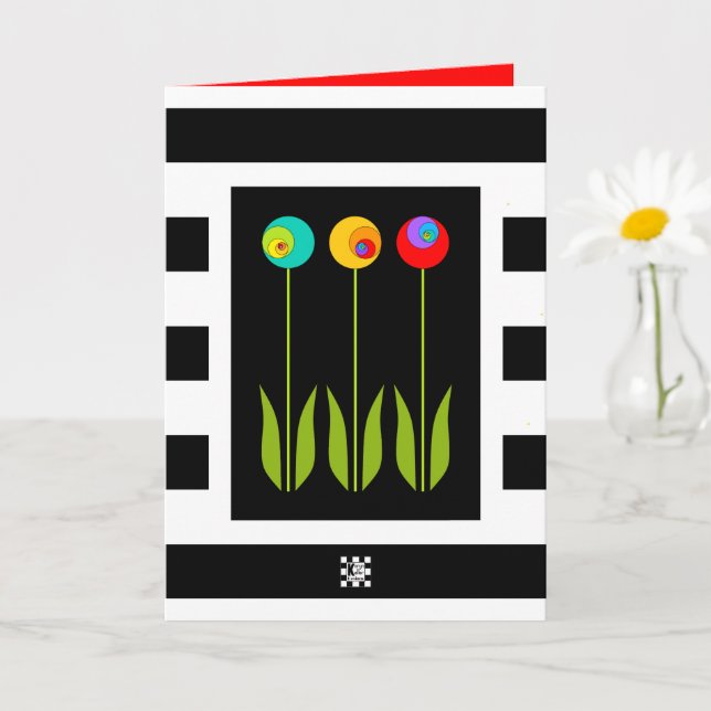 3 Fibonacci Flowers on Bold Stripes Graduation Card (Small Plant)