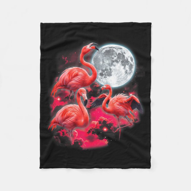 3 flamingos howling at the moon funny pink flaming fleece blanket (Front)
