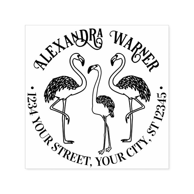 3 Flamingos Standing Name Return Address Self-inking Stamp (Design)
