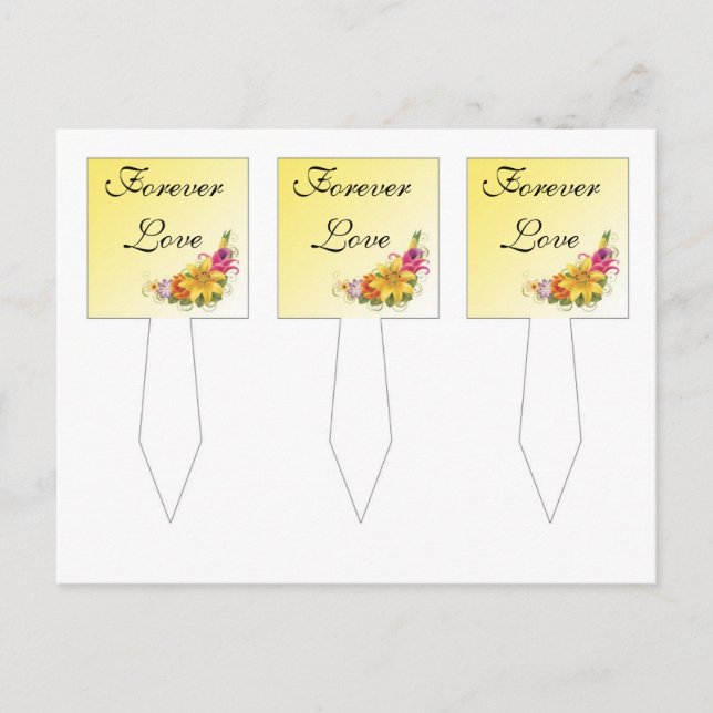 3 Flower Bouquet Wedding Cup Cake Picks Postcard (Front)