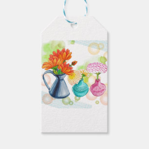 3 Flower Pots Water Colour Drawing Gift Tags
