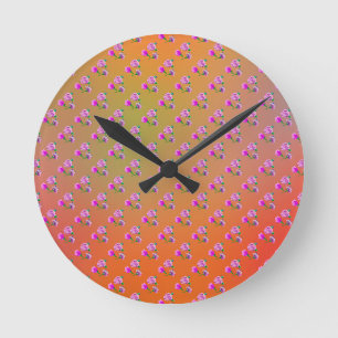 3 Flowers and Butterflies single, Rainbow colour Round Clock