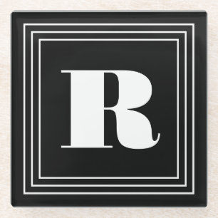 3 Frame Monogram Black & White Glass Coaster