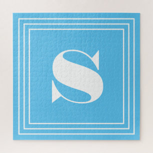 3 Frame Monogram   Sky Blue & White Jigsaw Puzzle