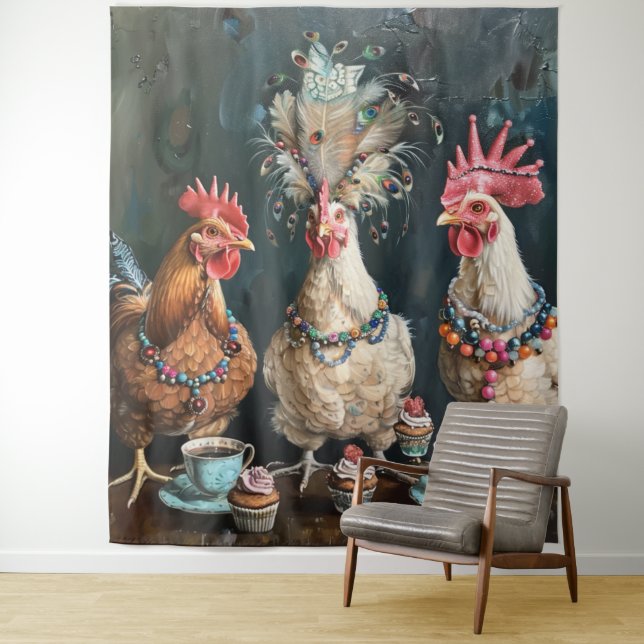 3 French Chicks Tea Party Wall  Tapestry (In Situ)