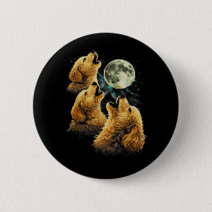 3 Golden Doodle Dogs Howling Cute Funny Moon 2 Inch Round Button