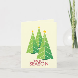 3 green Christmas trees geometric modern holiday Card