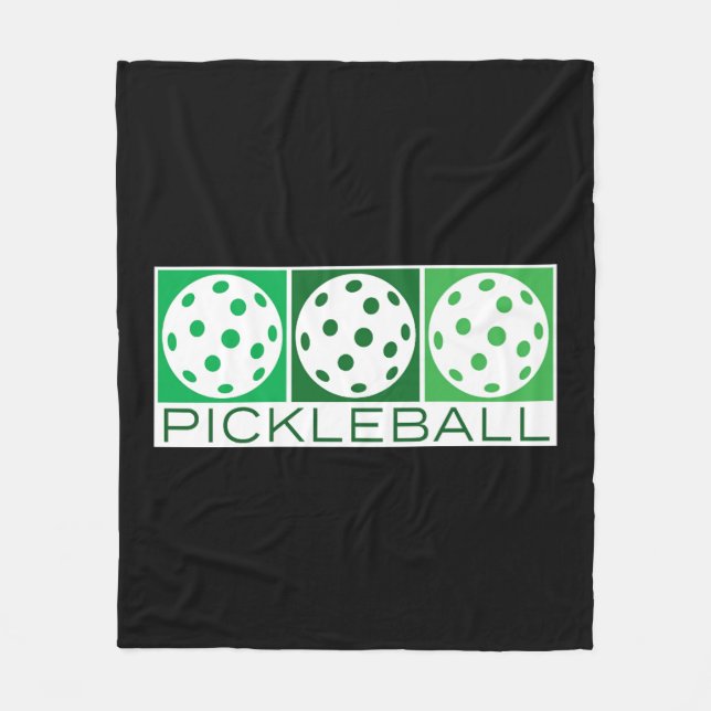 3 Green Pickleballs on white Fleece Blanket (Front)