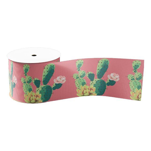 3" Grosgrain Ribbon Bohemian Cactus Succulents Des (Spool)