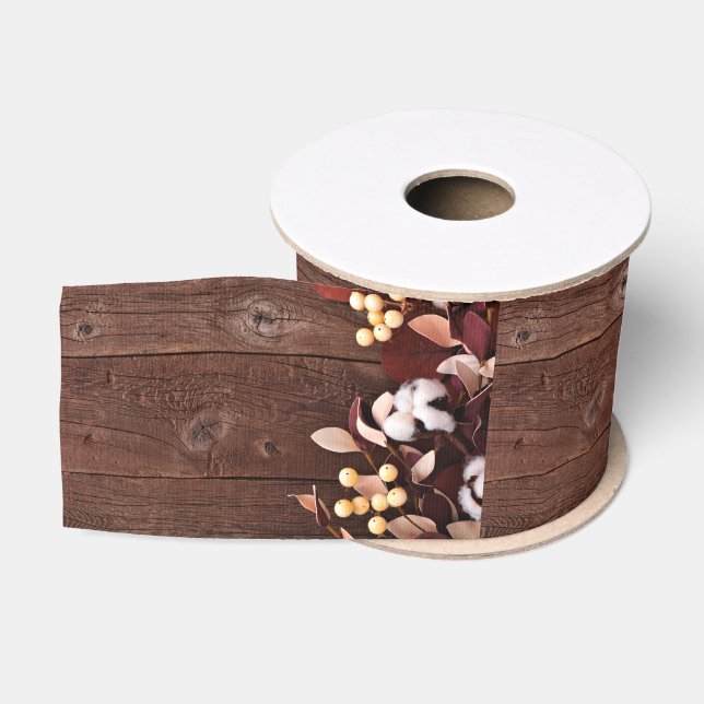 3" Grosgrain Ribbon Cotton Branch on Dark Wood Ste (Spool)