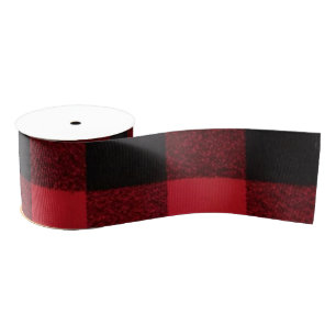 3" Grosgrain Ribbon Red Buffalo Plaid Bear Black