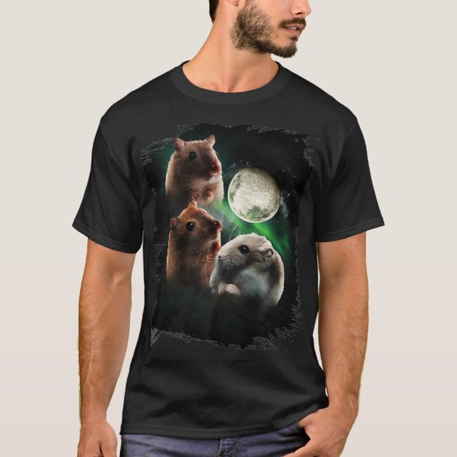 3 Hamster Moon Wolf Hamsters Wolves Howling T-Shirt (Front)