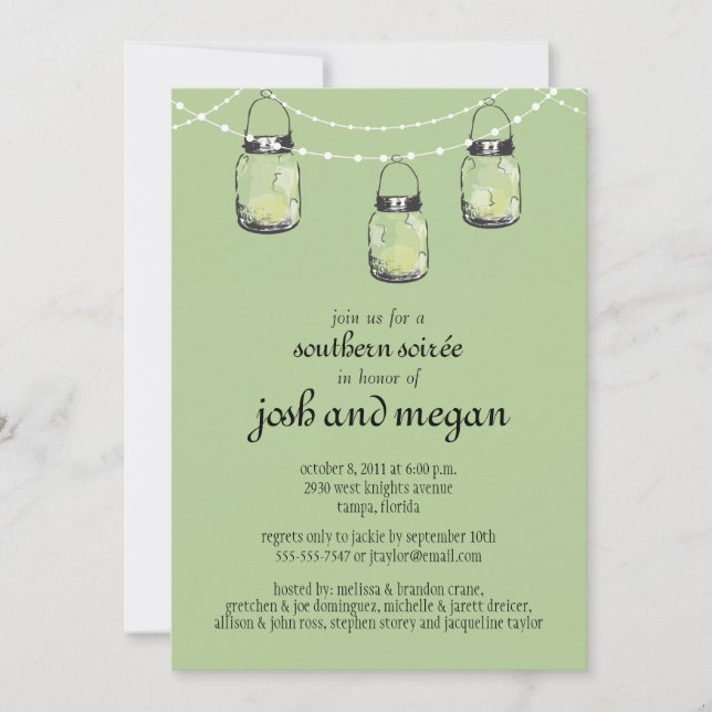 3 Hanging Mason Jars - Engagement Party Invitation (Front)