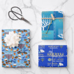 3 Hanukkah Wrapping Paper in Blue Child's Name<br><div class="desc">3 Hanukkah Wrapping Paper in Blue Child's Name</div>