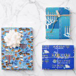 3 Hanukkah Wrapping Paper in Blue Child's Name<br><div class="desc">3 Hanukkah Wrapping Paper in Blue Child's Name</div>