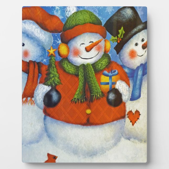 3 Happy Snowmen Plaque (Front)