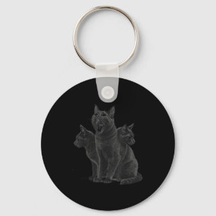 3 Headed Cat Vintage Grunge Alt 90s Halloween Goth Keychain