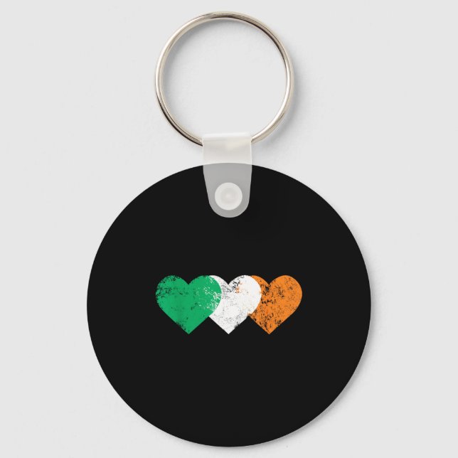 3 Hearts Ireland Flag St. Patricks Day Irish Flags Keychain (Front)