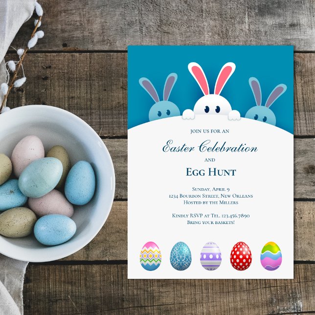 3 hiding bunnies party invitation easter card (Creator Uploaded)