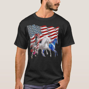 3 Horse Funny American Flag  T-Shirt