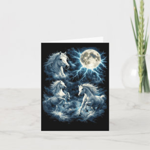 3 Horse Moon Stallion Head Funny Graphic Design Card