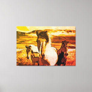 *~* 3 Horses AR22 Wild Mustangs Mountains Equine Canvas Print