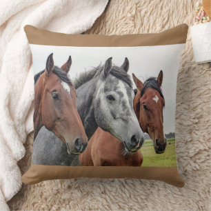 3 Horse's Heads Equestrians Made USA Throw Pillow