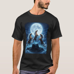3 Horses Howling at The Moon Equestrian Horse Love T-Shirt